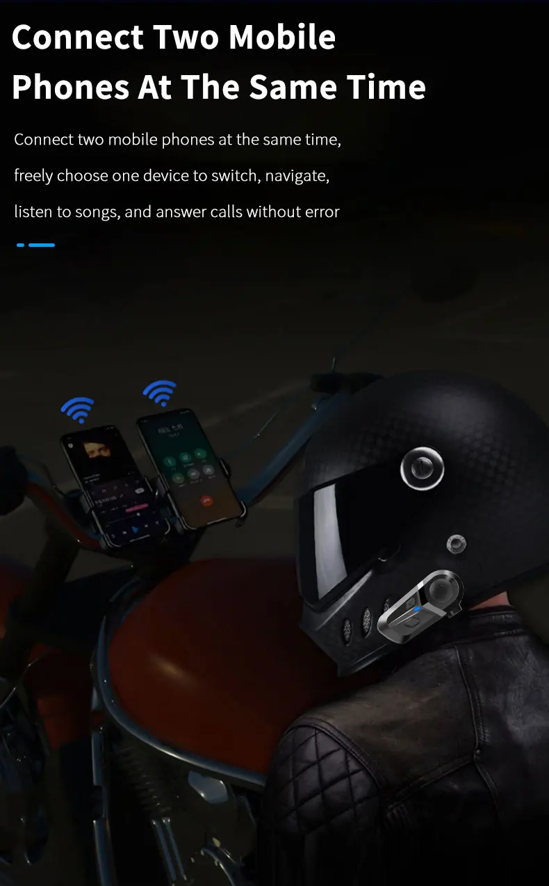 Wireless Motorcycle Helmet Headset Hands-free Call Phone Motorcycle Waterproof Earphone Music Player Moto Helmet