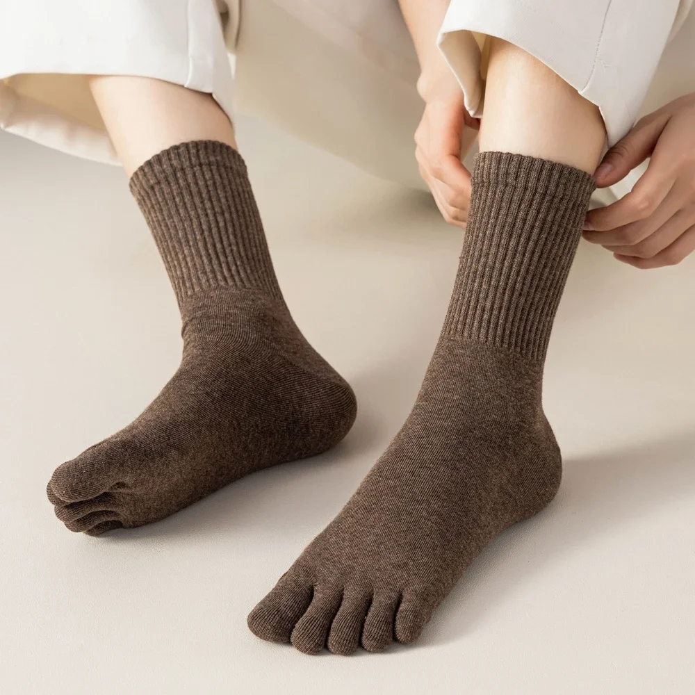 4 Pairs Women Toe Socks Five Finger Socks High Quality Cotton Autumn Spring Middle Tube Sports Socks with Separate Fingers