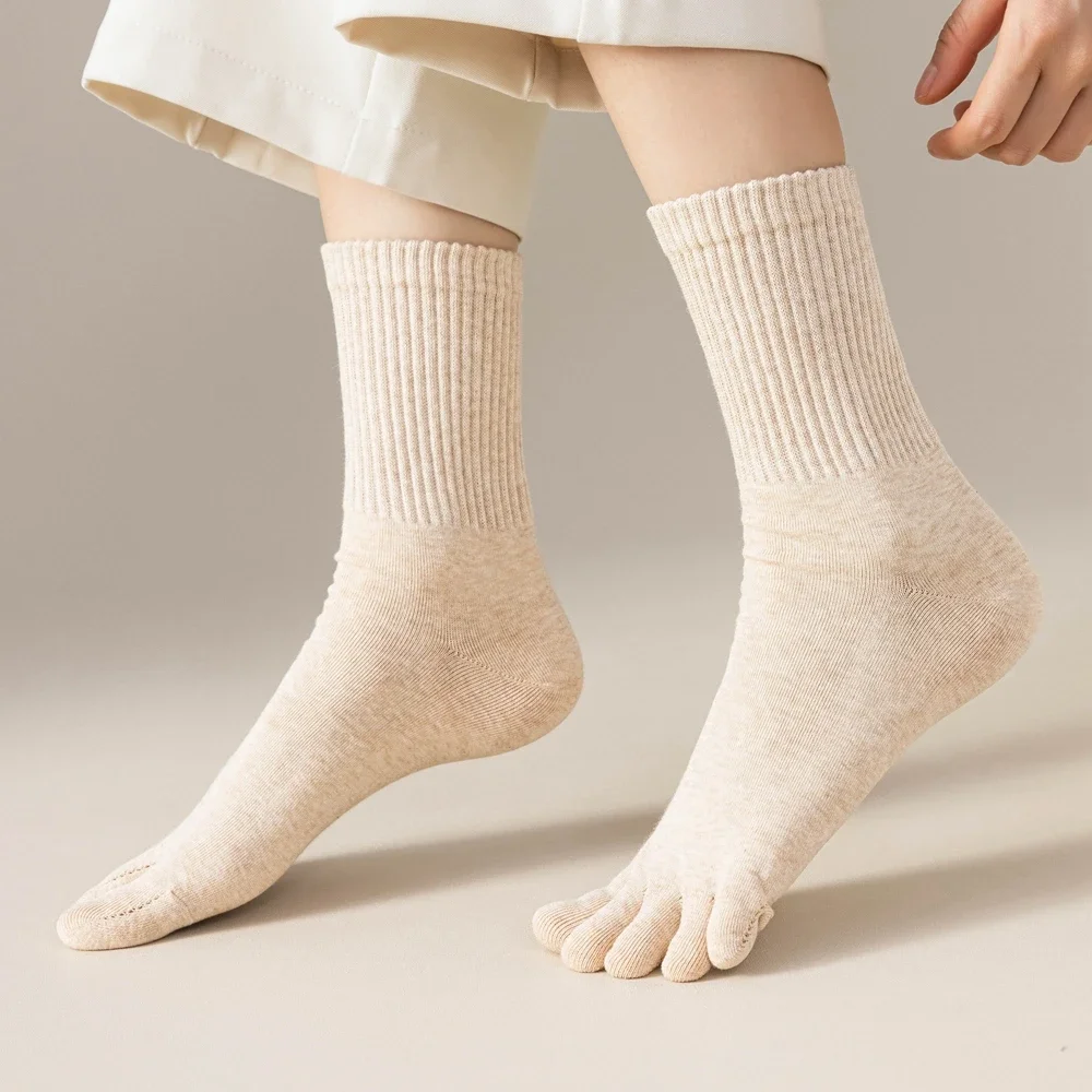 4 Pairs Women Toe Socks Five Finger Socks High Quality Cotton Autumn Spring Middle Tube Sports Socks with Separate Fingers