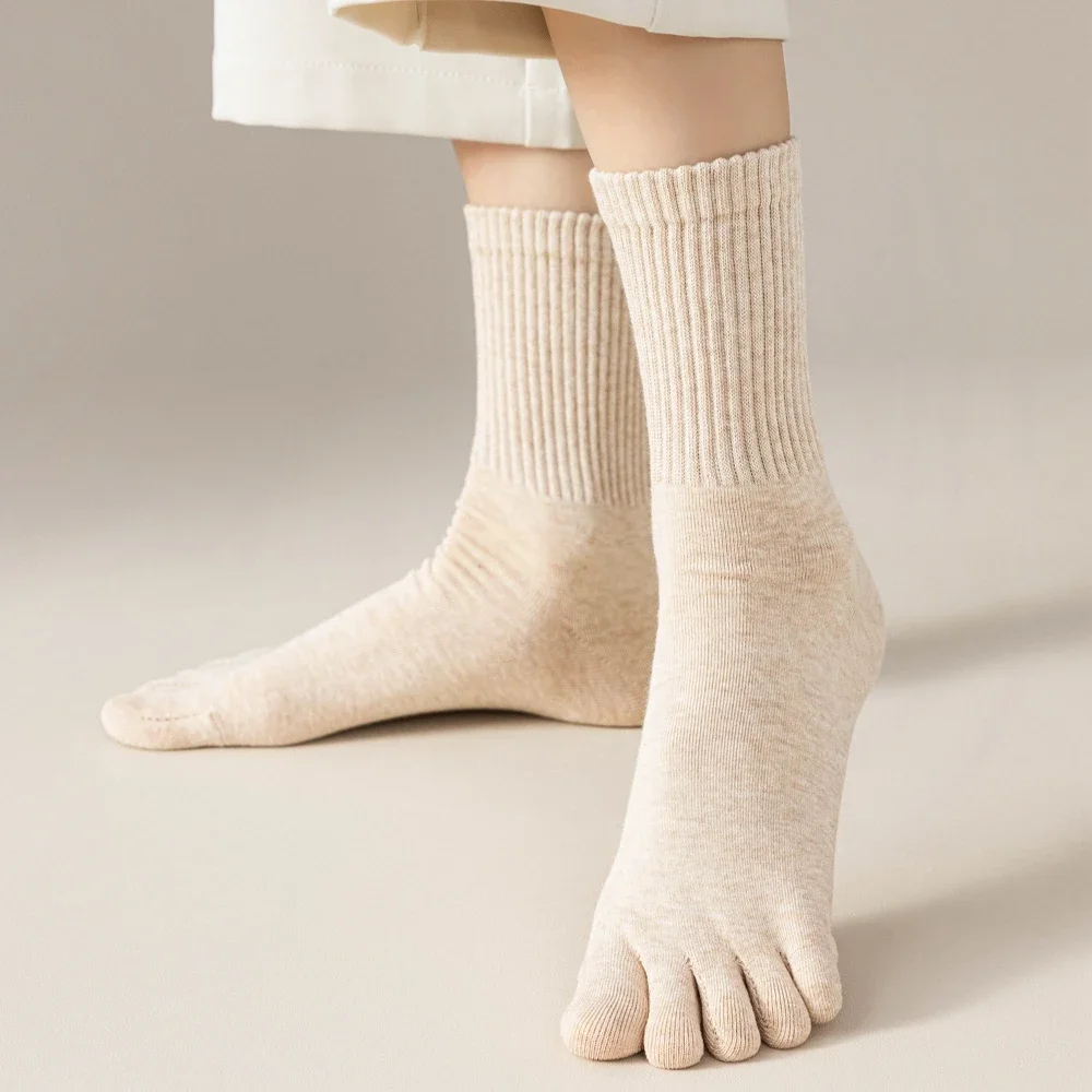 4 Pairs Women Toe Socks Five Finger Socks High Quality Cotton Autumn Spring Middle Tube Sports Socks with Separate Fingers