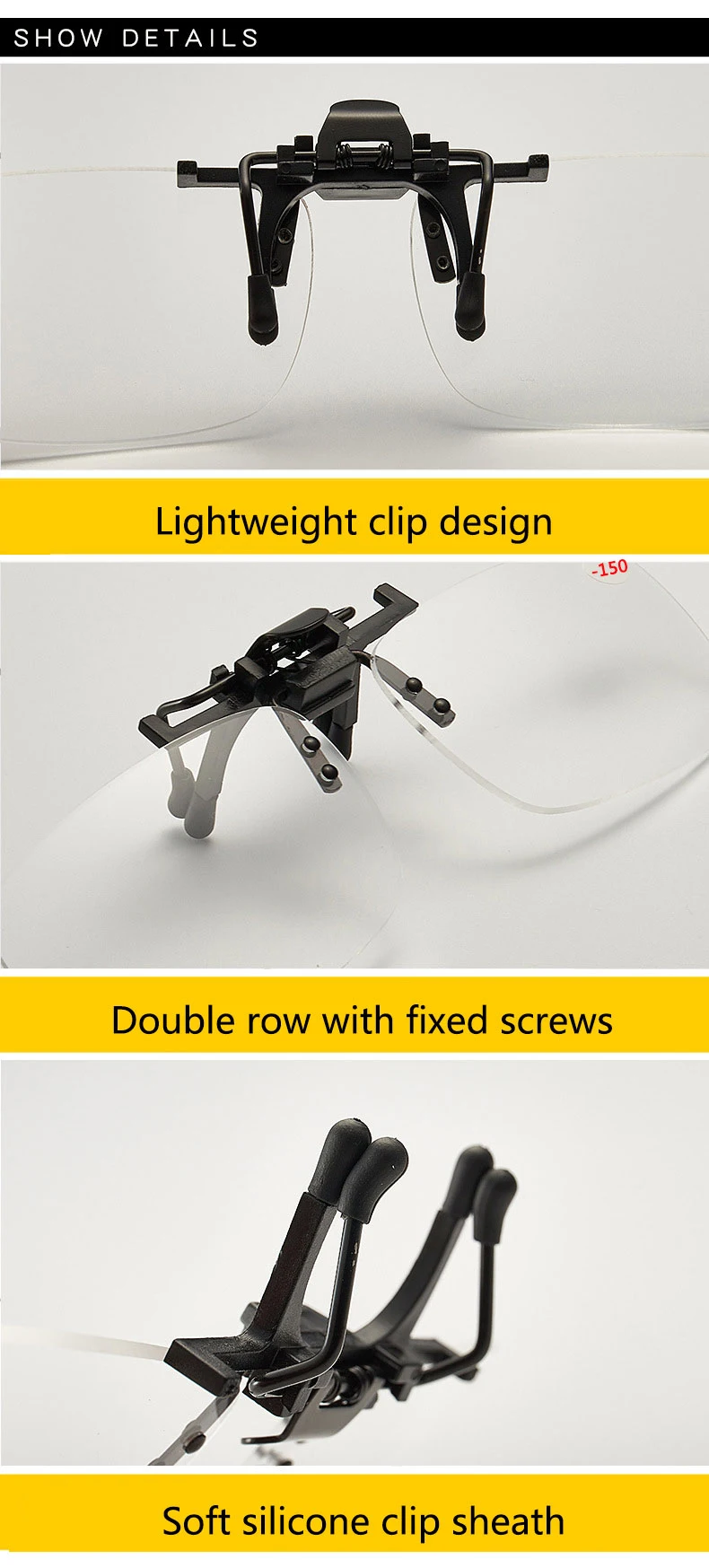 Glasses Clip With Myopia -0.75~-2.0 Glasses Clip With Case Can be Clip On Near-sighted Glasses For Driving Or Fishing