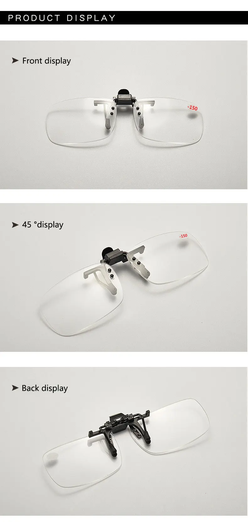 Glasses Clip With Myopia -0.75~-2.0 Glasses Clip With Case Can be Clip On Near-sighted Glasses For Driving Or Fishing