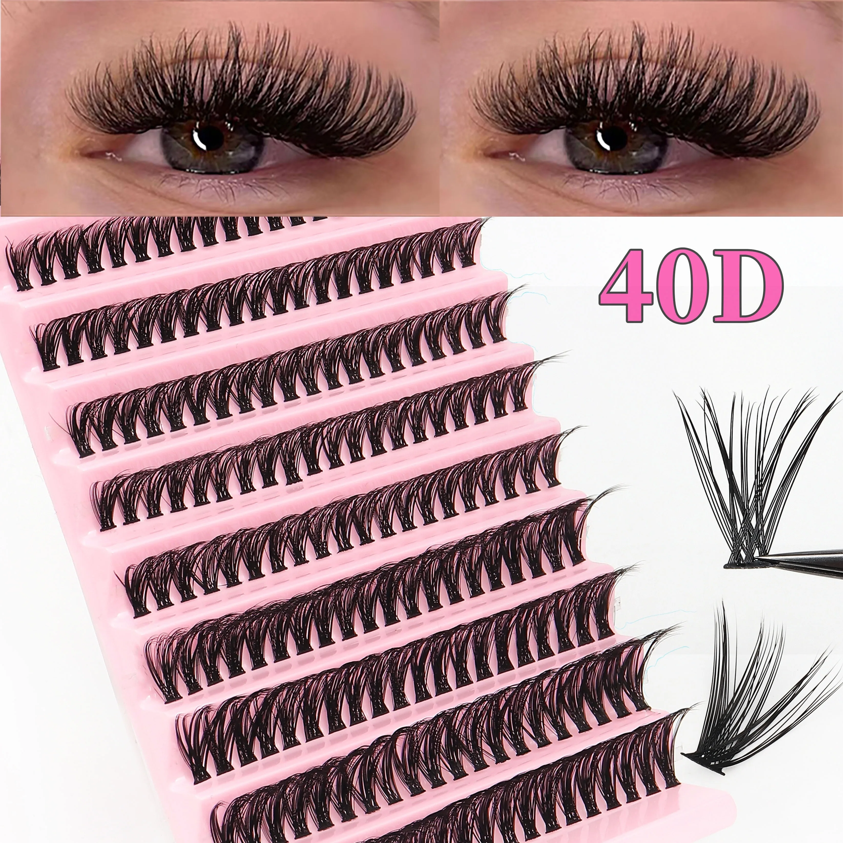 40D Volume Eyelash Extensions DIY Kit, 0.05mm Thickness, Mixed Length 8-16mm, D Curl Natural & Bold Anime Look,