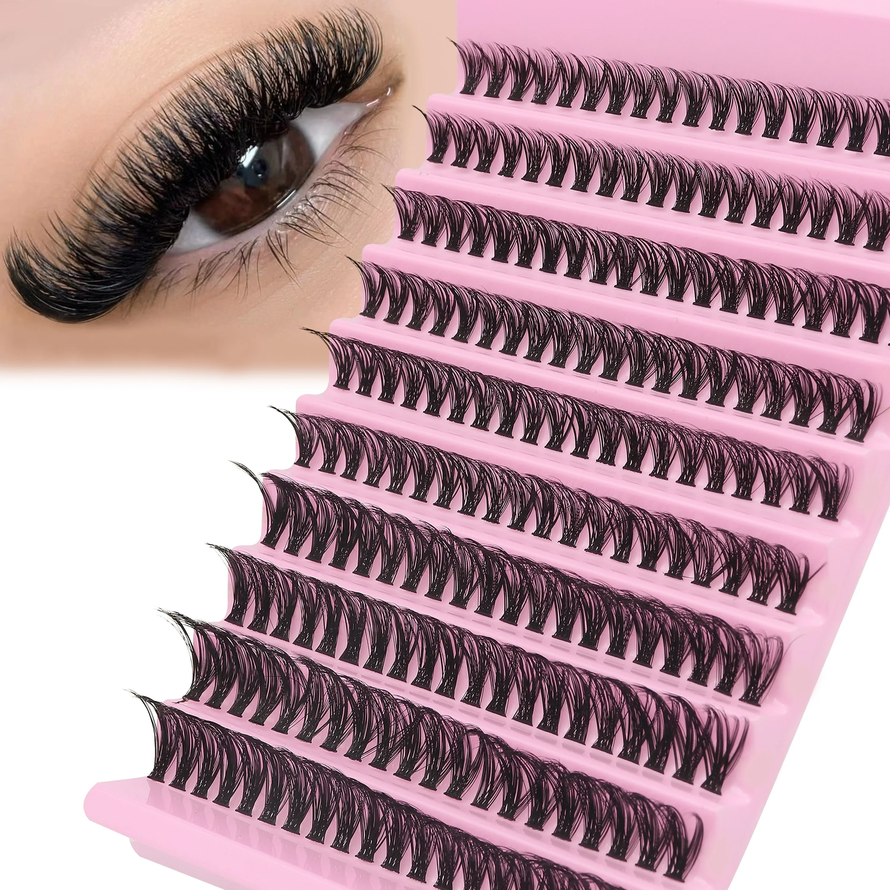 40D Volume Eyelash Extensions DIY Kit, 0.05mm Thickness, Mixed Length 8-16mm, D Curl Natural & Bold Anime Look,