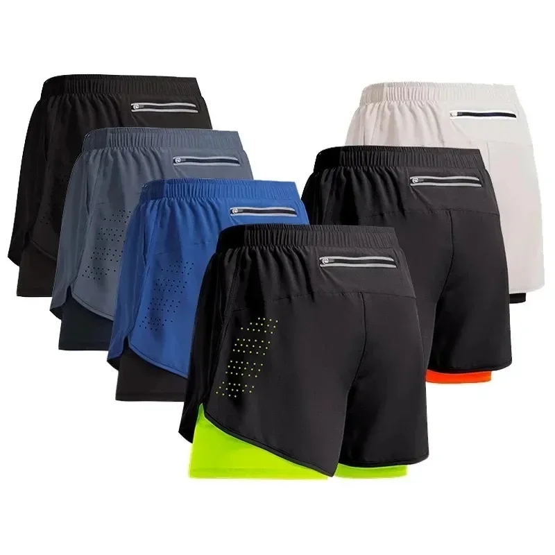 2026 New Men's Fitness Training Shorts Summer 2 In 1 Quick Dry Gym Beach Running Double-deck Shorts Outdoor Sportswear Men Short