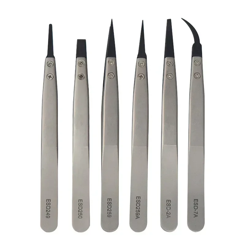 1-5PC Watch Hands Installation Work Tweezers Straight Elbow Handle Stainless Antistatic Plastic Tweezers ESD-259 ESD-259A ESD-7A