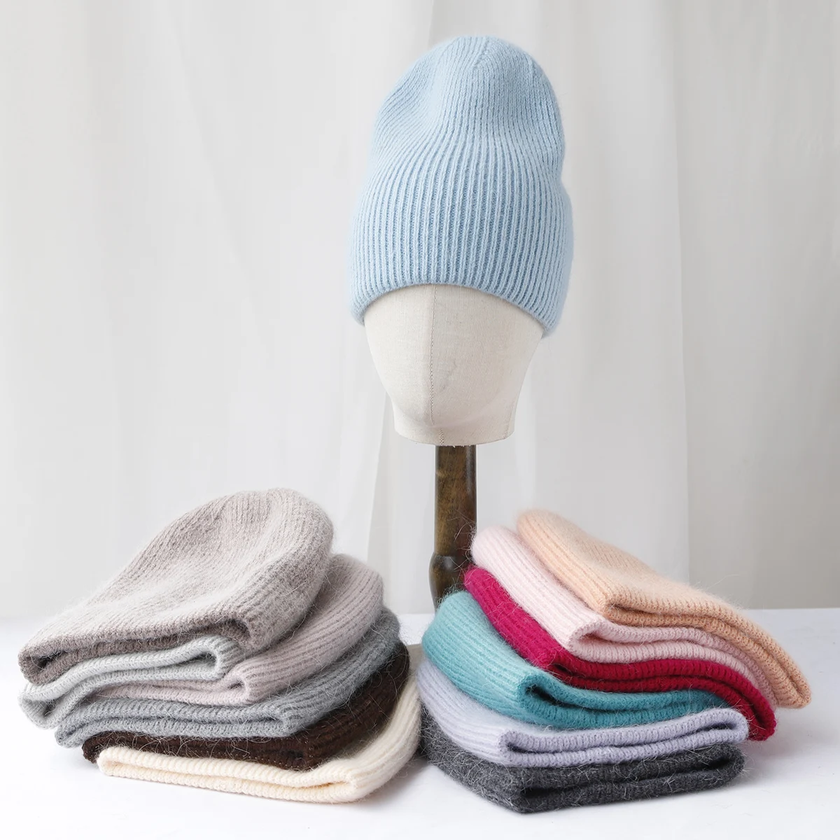 2024 color warm Thick and warm ski hat Rabbit hair knitted pullover cap Wool hats Men's hat Knitted Women Winter Hat Wholesale