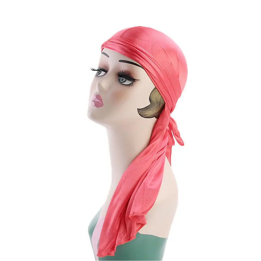 Men Women Bandana Silk Durag Turban Hijab Pirate Hat Cancer Head Scarf Chemo Cap Pre-Tied Headwrap
