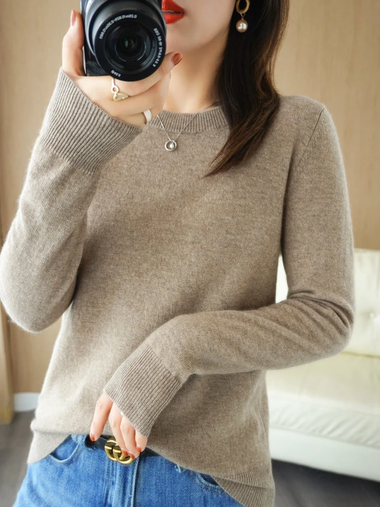 Autumn Winter Women Wool Sweater O-neck Long Sleeve Pullover Basic Casual Loose Style Famale Clothing Merino Wool Knitwear Tops
