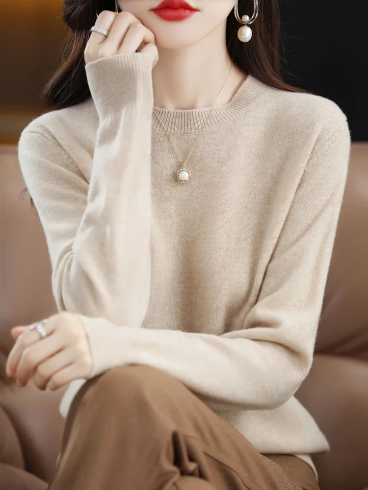 Autumn Winter Women Wool Sweater O-neck Long Sleeve Pullover Basic Casual Loose Style Famale Clothing Merino Wool Knitwear Tops