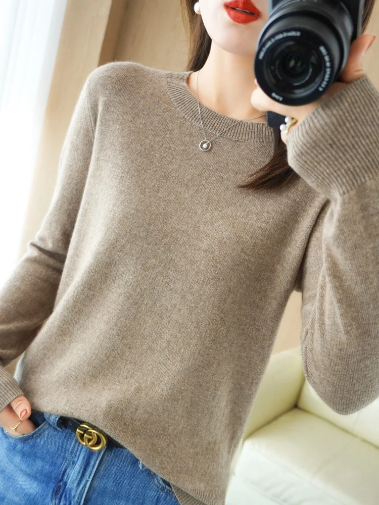 Autumn Winter Women Wool Sweater O-neck Long Sleeve Pullover Basic Casual Loose Style Famale Clothing Merino Wool Knitwear Tops