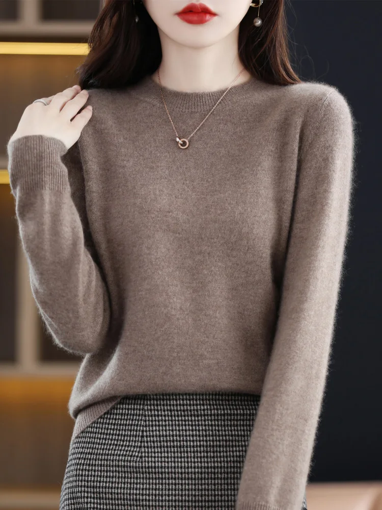 Autumn Winter Women Wool Sweater O-neck Long Sleeve Pullover Basic Casual Loose Style Famale Clothing Merino Wool Knitwear Tops