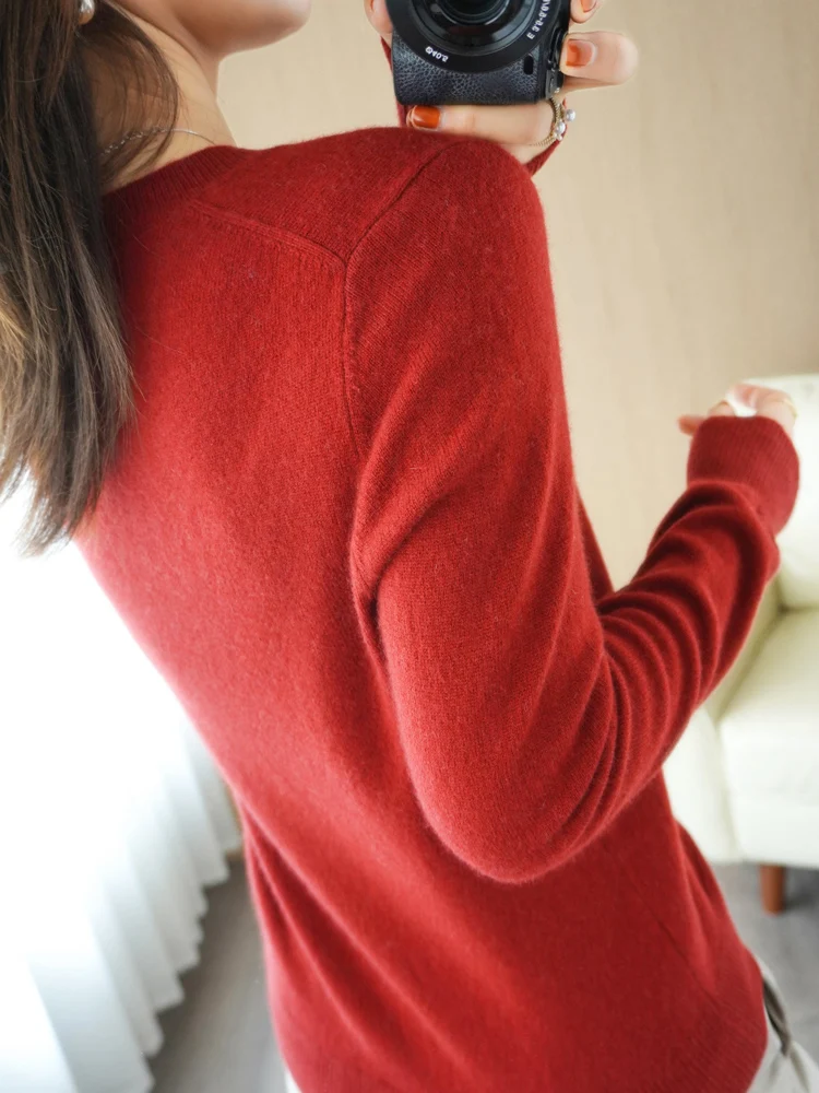 Autumn Winter Women Wool Sweater O-neck Long Sleeve Pullover Basic Casual Loose Style Famale Clothing Merino Wool Knitwear Tops