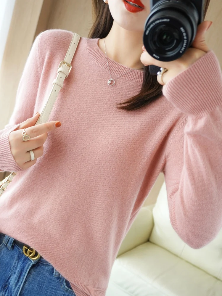 Autumn Winter Women Wool Sweater O-neck Long Sleeve Pullover Basic Casual Loose Style Famale Clothing Merino Wool Knitwear Tops