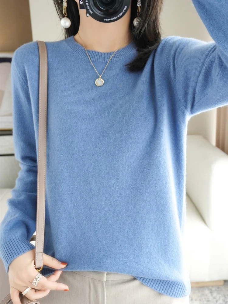 Autumn Winter Women Wool Sweater O-neck Long Sleeve Pullover Basic Casual Loose Style Famale Clothing Merino Wool Knitwear Tops