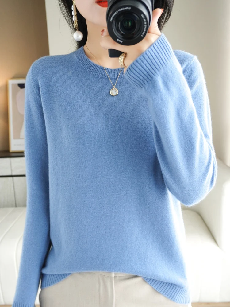 Autumn Winter Women Wool Sweater O-neck Long Sleeve Pullover Basic Casual Loose Style Famale Clothing Merino Wool Knitwear Tops