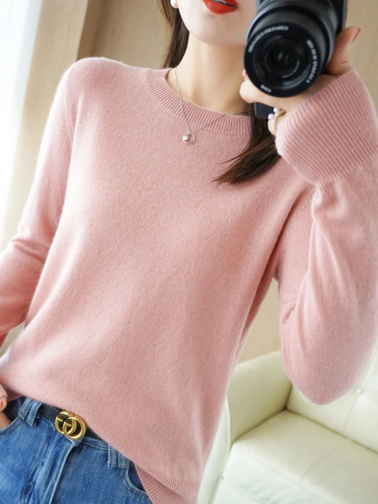Autumn Winter Women Wool Sweater O-neck Long Sleeve Pullover Basic Casual Loose Style Famale Clothing Merino Wool Knitwear Tops