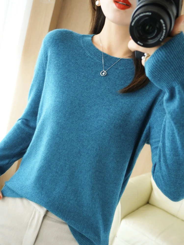 Autumn Winter Women Wool Sweater O-neck Long Sleeve Pullover Basic Casual Loose Style Famale Clothing Merino Wool Knitwear Tops