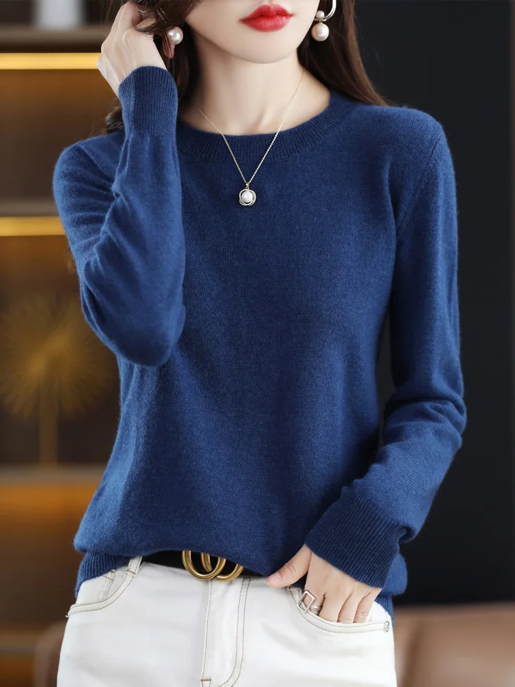 Autumn Winter Women Wool Sweater O-neck Long Sleeve Pullover Basic Casual Loose Style Famale Clothing Merino Wool Knitwear Tops
