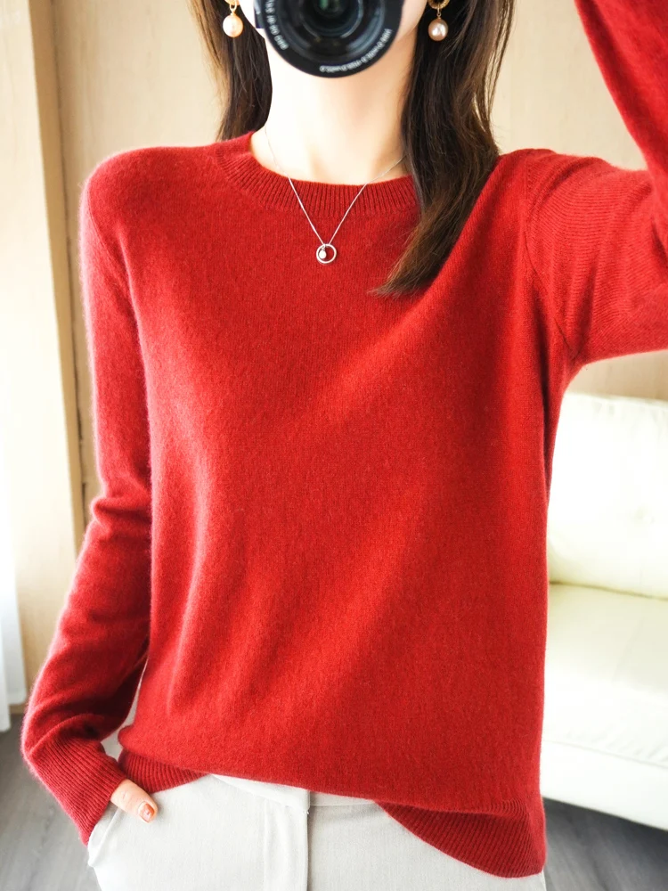 Autumn Winter Women Wool Sweater O-neck Long Sleeve Pullover Basic Casual Loose Style Famale Clothing Merino Wool Knitwear Tops