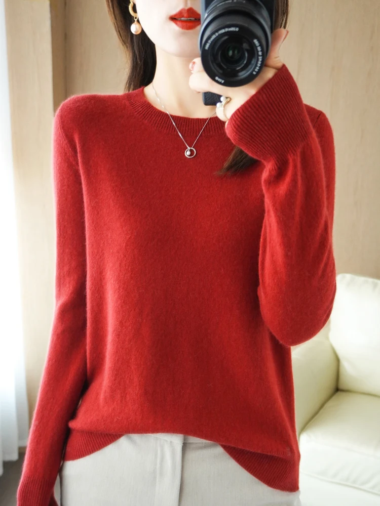 Autumn Winter Women Wool Sweater O-neck Long Sleeve Pullover Basic Casual Loose Style Famale Clothing Merino Wool Knitwear Tops