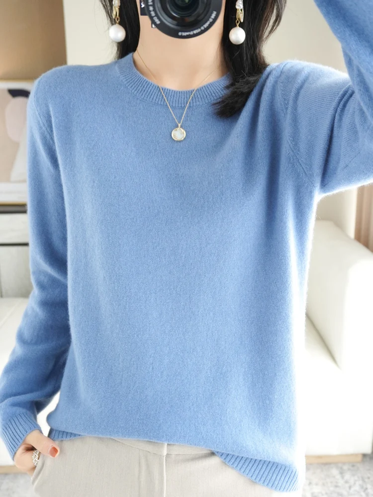Autumn Winter Women Wool Sweater O-neck Long Sleeve Pullover Basic Casual Loose Style Famale Clothing Merino Wool Knitwear Tops