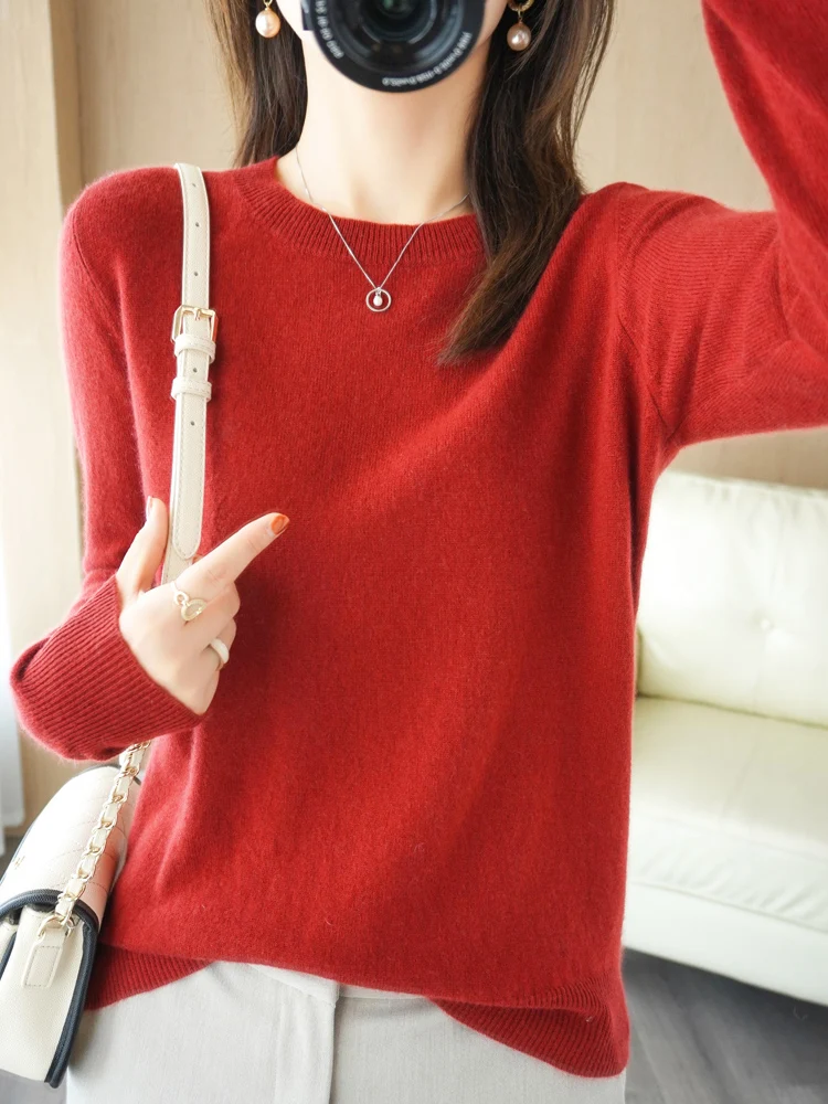 Autumn Winter Women Wool Sweater O-neck Long Sleeve Pullover Basic Casual Loose Style Famale Clothing Merino Wool Knitwear Tops