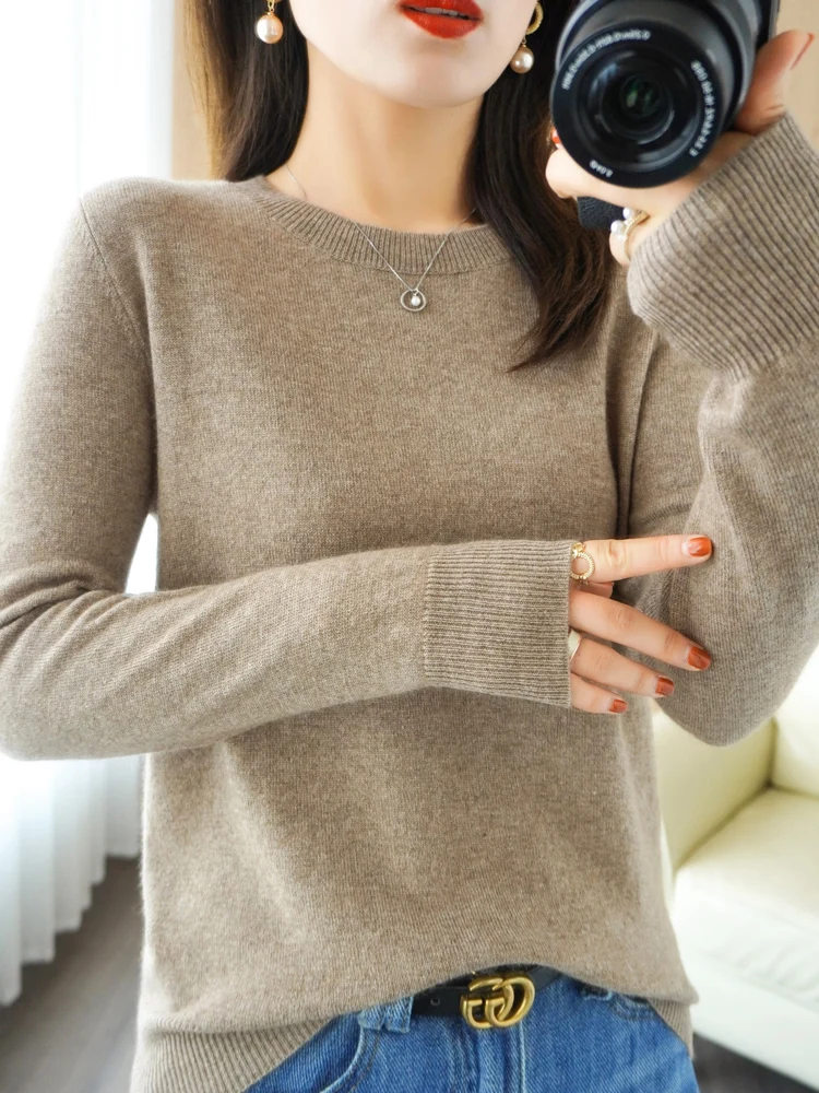 Autumn Winter Women Wool Sweater O-neck Long Sleeve Pullover Basic Casual Loose Style Famale Clothing Merino Wool Knitwear Tops