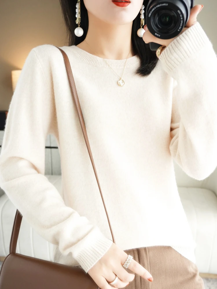 Autumn Winter Women Wool Sweater O-neck Long Sleeve Pullover Basic Casual Loose Style Famale Clothing Merino Wool Knitwear Tops