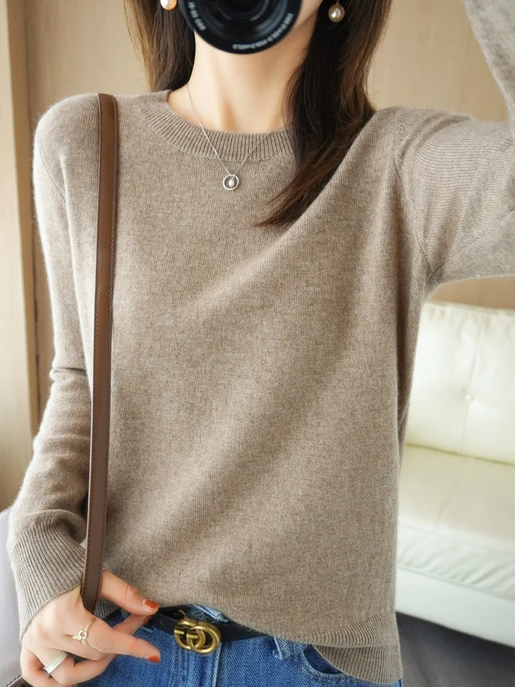 Autumn Winter Women Wool Sweater O-neck Long Sleeve Pullover Basic Casual Loose Style Famale Clothing Merino Wool Knitwear Tops