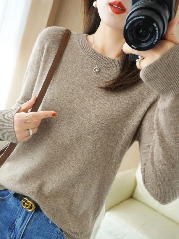 Autumn Winter Women Wool Sweater O-neck Long Sleeve Pullover Basic Casual Loose Style Famale Clothing Merino Wool Knitwear Tops