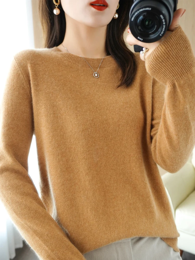 Autumn Winter Women Wool Sweater O-neck Long Sleeve Pullover Basic Casual Loose Style Famale Clothing Merino Wool Knitwear Tops