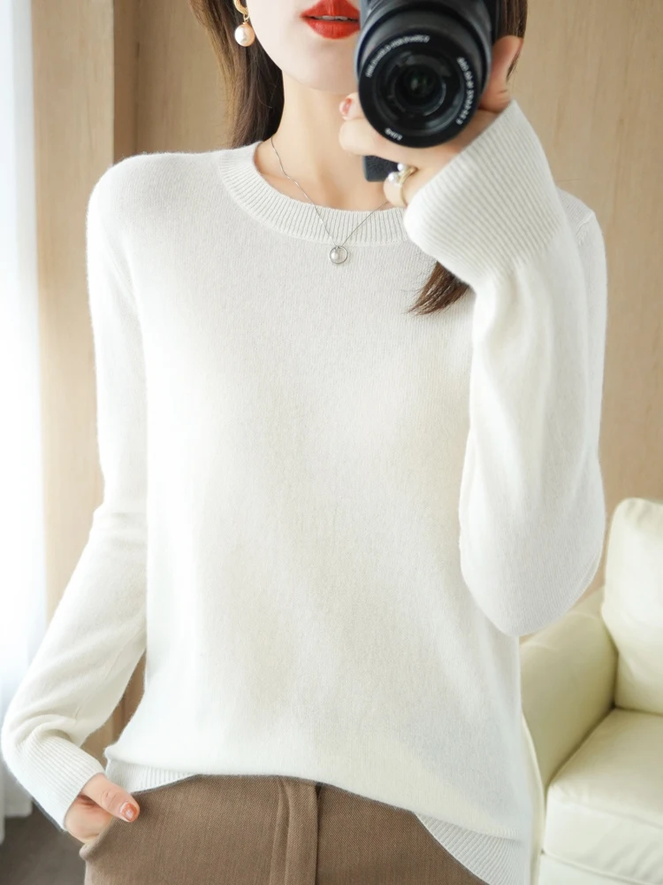 Autumn Winter Women Wool Sweater O-neck Long Sleeve Pullover Basic Casual Loose Style Famale Clothing Merino Wool Knitwear Tops