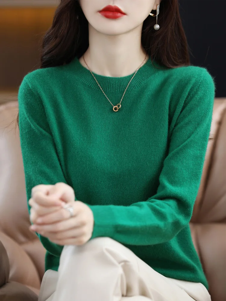 Autumn Winter Women Wool Sweater O-neck Long Sleeve Pullover Basic Casual Loose Style Famale Clothing Merino Wool Knitwear Tops