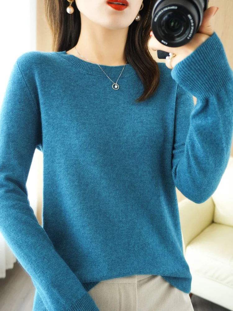 Autumn Winter Women Wool Sweater O-neck Long Sleeve Pullover Basic Casual Loose Style Famale Clothing Merino Wool Knitwear Tops