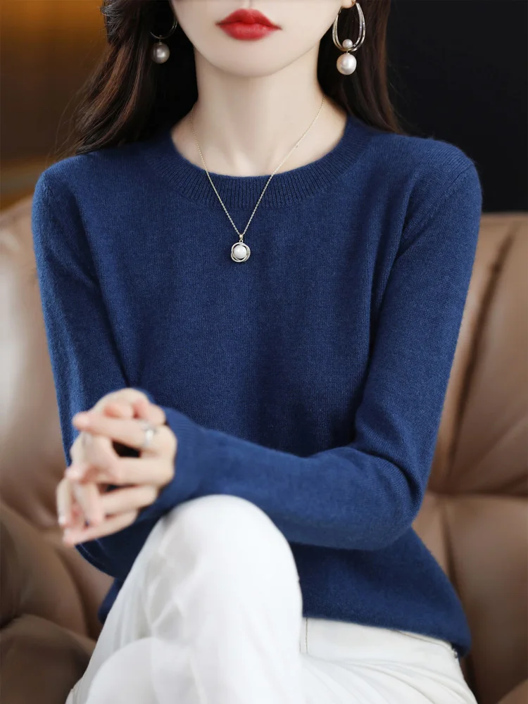Autumn Winter Women Wool Sweater O-neck Long Sleeve Pullover Basic Casual Loose Style Famale Clothing Merino Wool Knitwear Tops