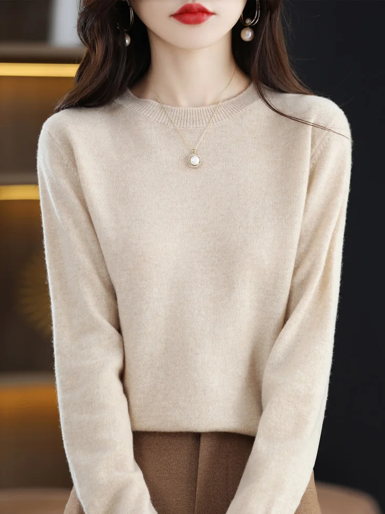 Autumn Winter Women Wool Sweater O-neck Long Sleeve Pullover Basic Casual Loose Style Famale Clothing Merino Wool Knitwear Tops