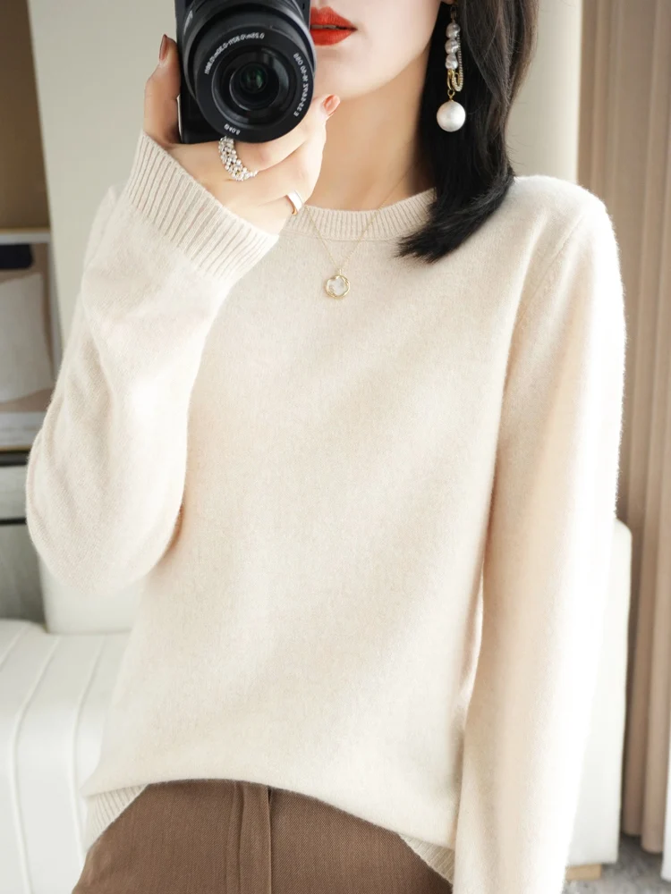 Autumn Winter Women Wool Sweater O-neck Long Sleeve Pullover Basic Casual Loose Style Famale Clothing Merino Wool Knitwear Tops