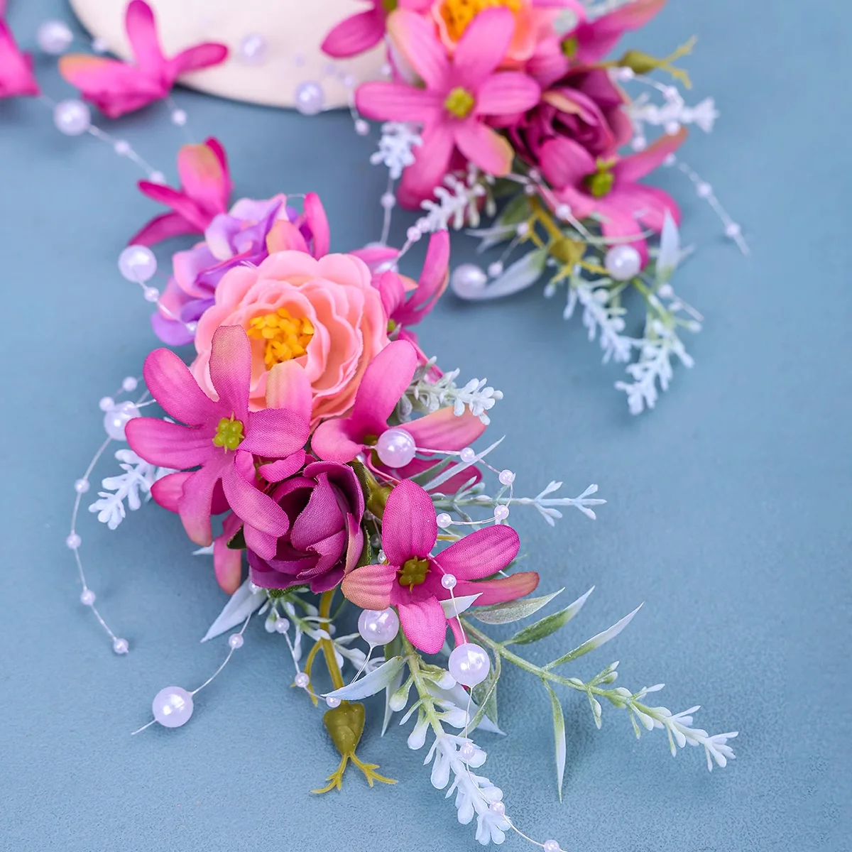 Chinese retro bridal headpiece 1 pair of pink floral tassel hair clips Wedding party performance headband Hair accessories