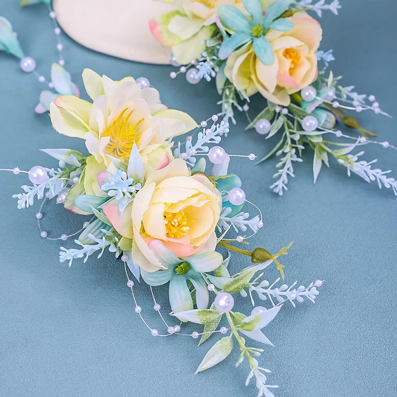 Chinese retro bridal headpiece 1 pair of pink floral tassel hair clips Wedding party performance headband Hair accessories