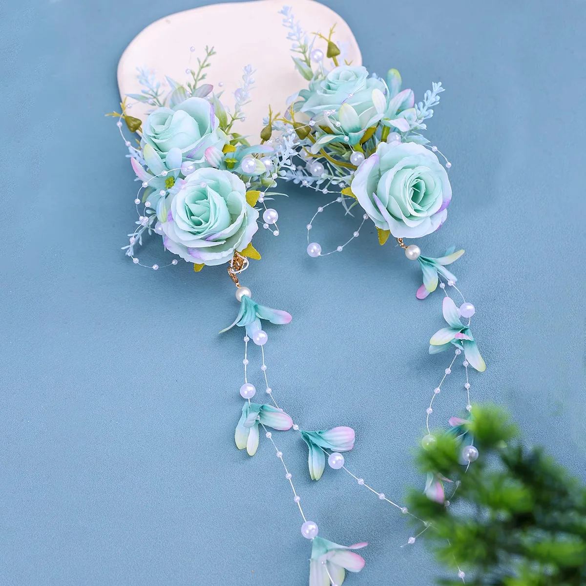 Chinese retro bridal headpiece 1 pair of pink floral tassel hair clips Wedding party performance headband Hair accessories