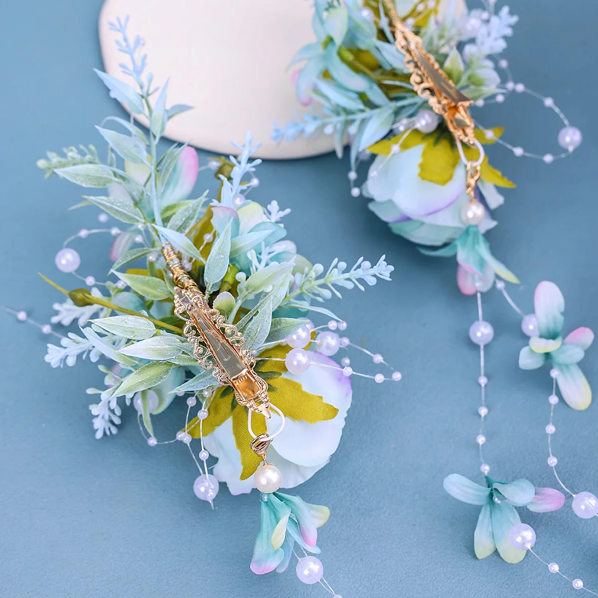 Chinese retro bridal headpiece 1 pair of pink floral tassel hair clips Wedding party performance headband Hair accessories