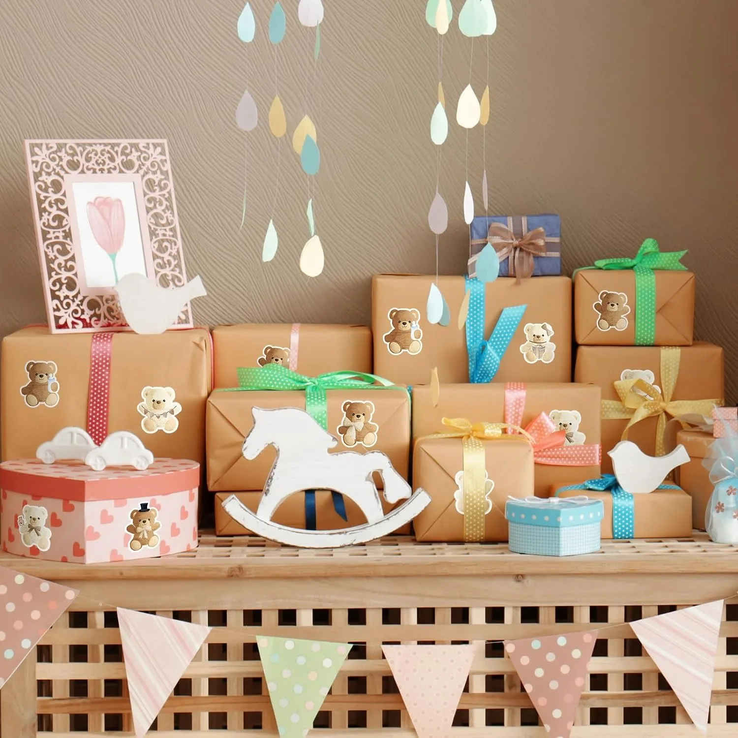 500Pcs /1 Rolls 2.5cm/1inch Plush Bear Festival Thanks Decorative Gift Box Crafts Sticker Tags Gift Box Sticker Label