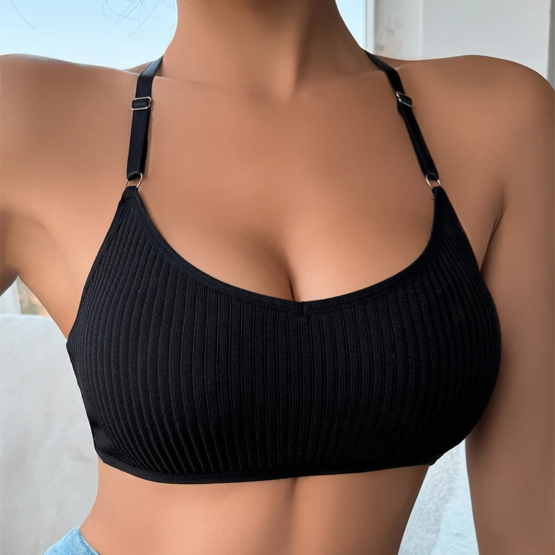 Sexy Women Underwear Backless Ribbed Bras Female Brassiere Breathable Camisole New Fashion Lingerie Solid Wireless Ladies Bras