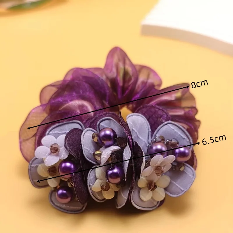 New Scrunchie White Flower Hair Ties Women Pearl Headdress Flower Highly Elastic Rubber Band Floral Hair Accessories