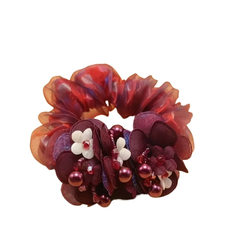 New Scrunchie White Flower Hair Ties Women Pearl Headdress Flower Highly Elastic Rubber Band Floral Hair Accessories