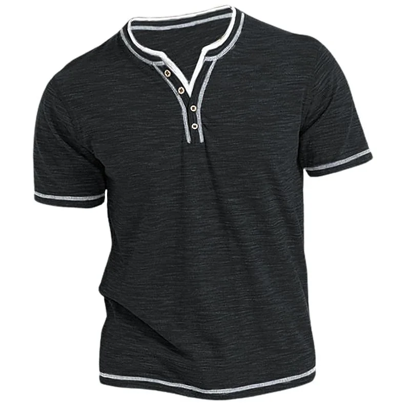 New Arrival Small V-neck Short Sleeve T-shirts Men's Casual Henley Collar Shirt Casual Slim Elastic Tops Tees Bottoming Shirts