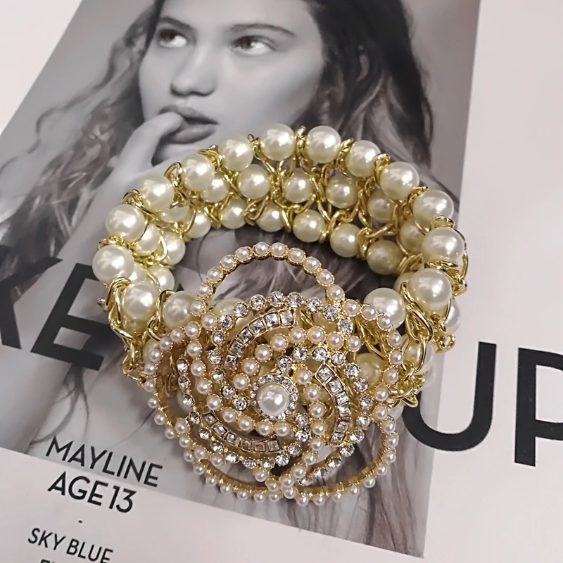 Luxury Handmade Elastic Pearl Bee Bracelet Bangle Jewelry For Women Party Gift