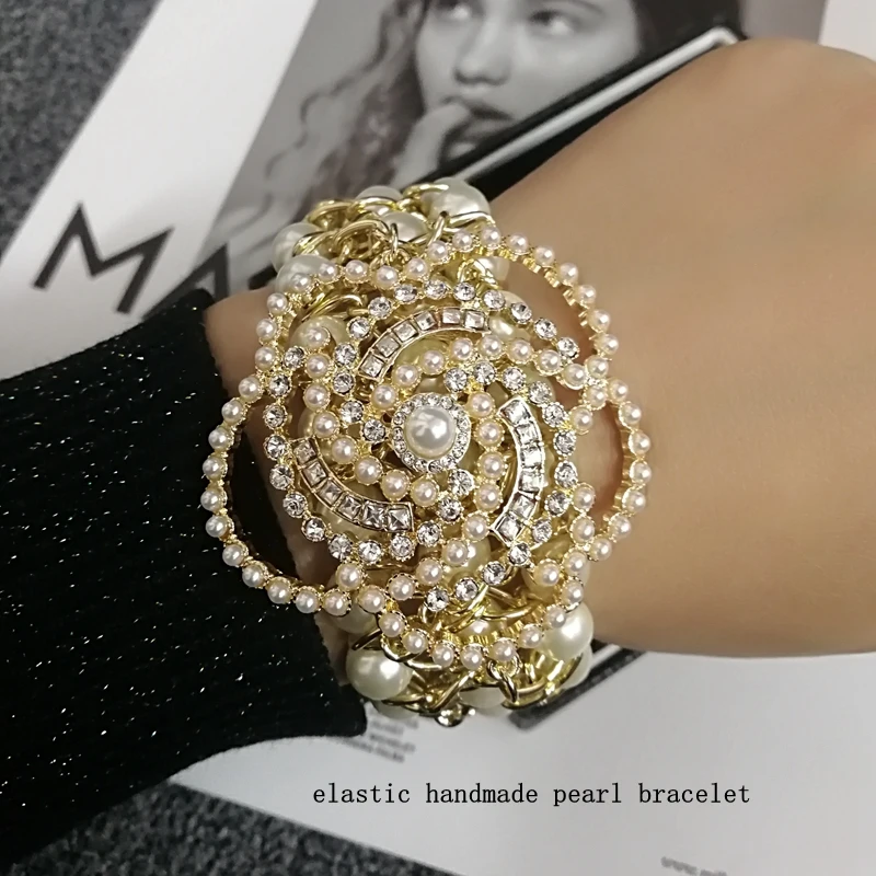 Luxury Handmade Elastic Pearl Bee Bracelet Bangle Jewelry For Women Party Gift