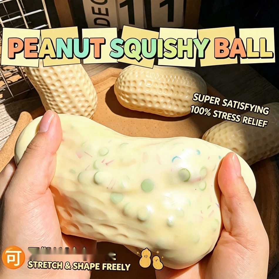 2 Styles Peanut Squishy Toys Crunchy Or Slow Rebound Food Shaped Stress Ball ASMR Sensory Fidget Toy for Adults Desk Recess Toy